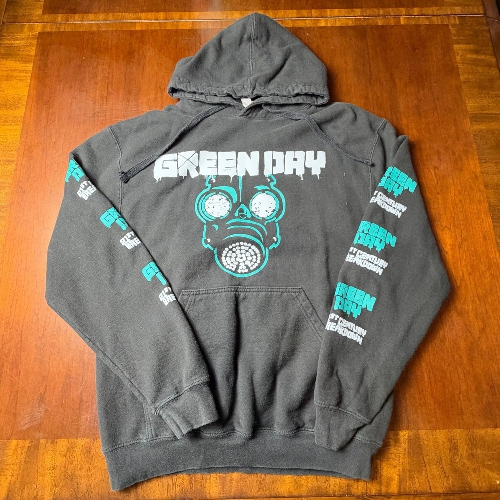 Green Day 21st Century Breakdown Gas Mask Hoodie Black Tultex Medium